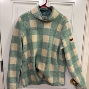 L.L. Bean Soft Plaid Fleece in Mint and Cream